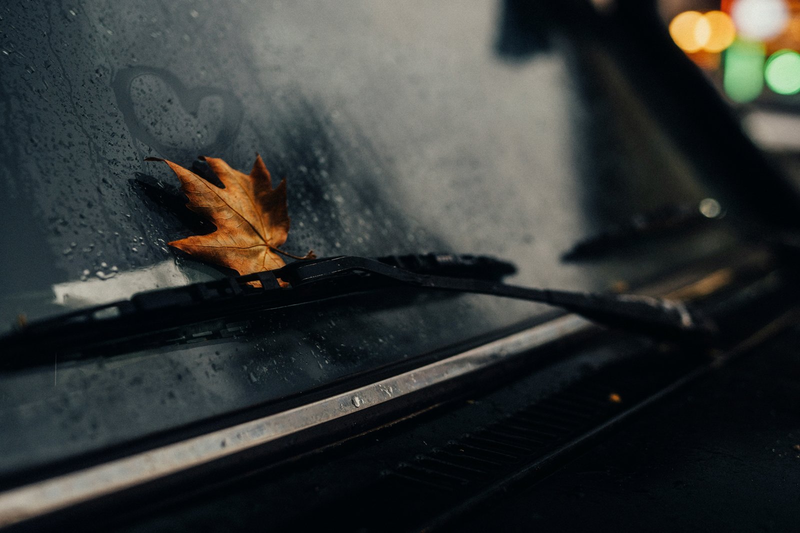 Scheibenwischer bei leichtem Regen auf einer Autoscheibe